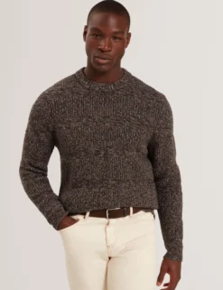Marled Wool Knit Crew Neck Sweater
