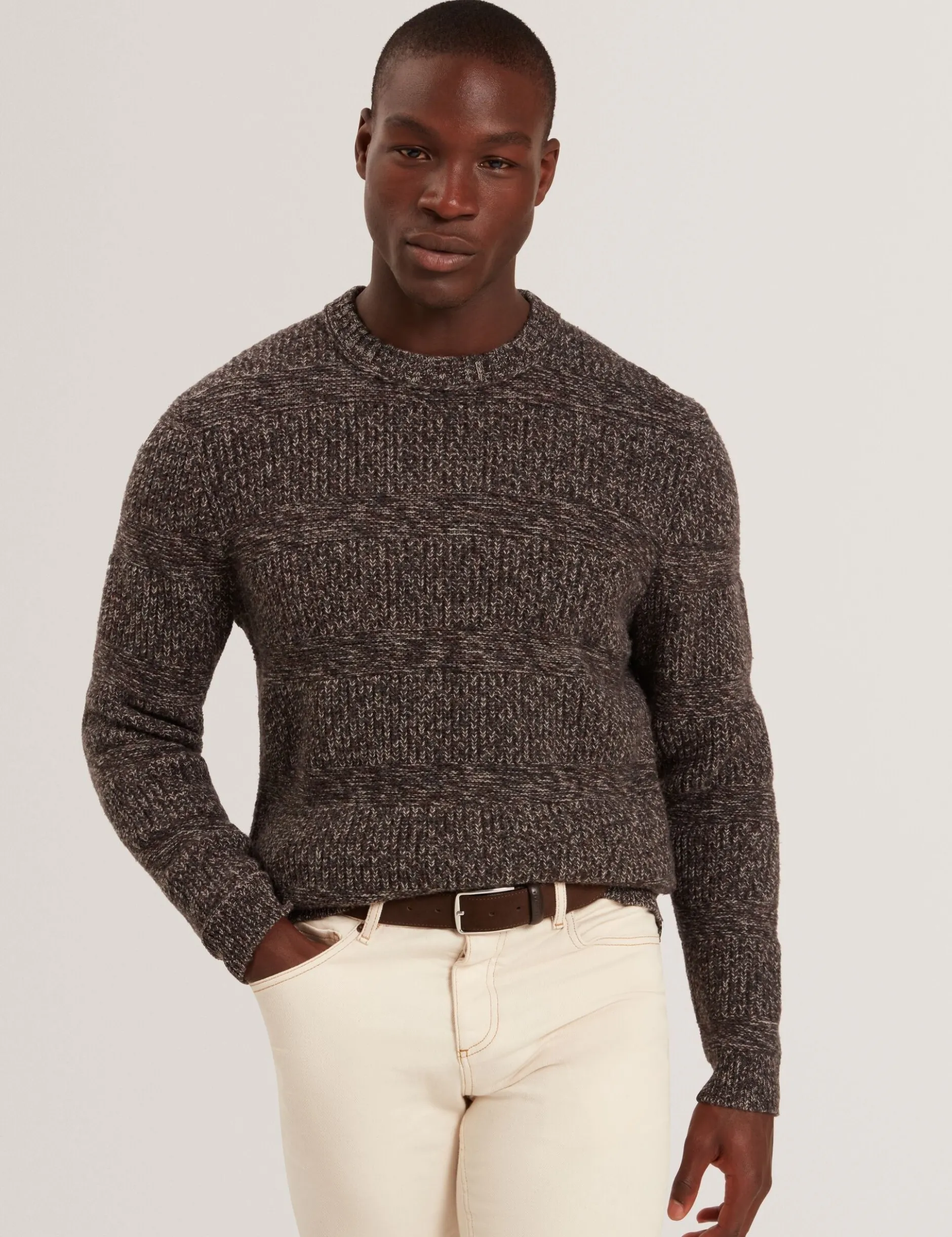 Marled Wool Knit Crew Neck Sweater