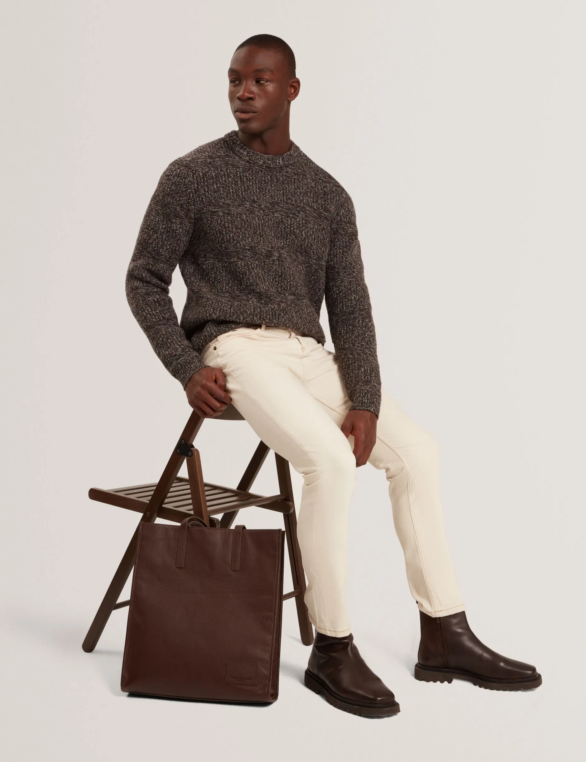 Marled Wool Knit Crew Neck Sweater