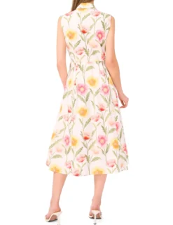 Meadow Print Cotton Sleeveless Shirt Dress
