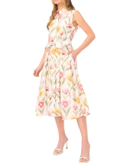 Meadow Print Cotton Sleeveless Shirt Dress