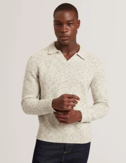 Melange Knit Long Sleeve Polo Shirt