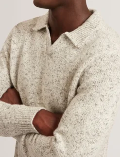 Melange Knit Long Sleeve Polo Shirt