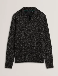 Melange Knit Long Sleeve Polo Shirt