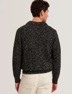 Melange Knit Long Sleeve Polo Shirt