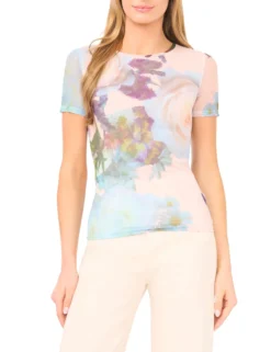 Mesh Floral Print Slim Fit T-Shirt