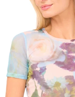 Mesh Floral Print Slim Fit T-Shirt