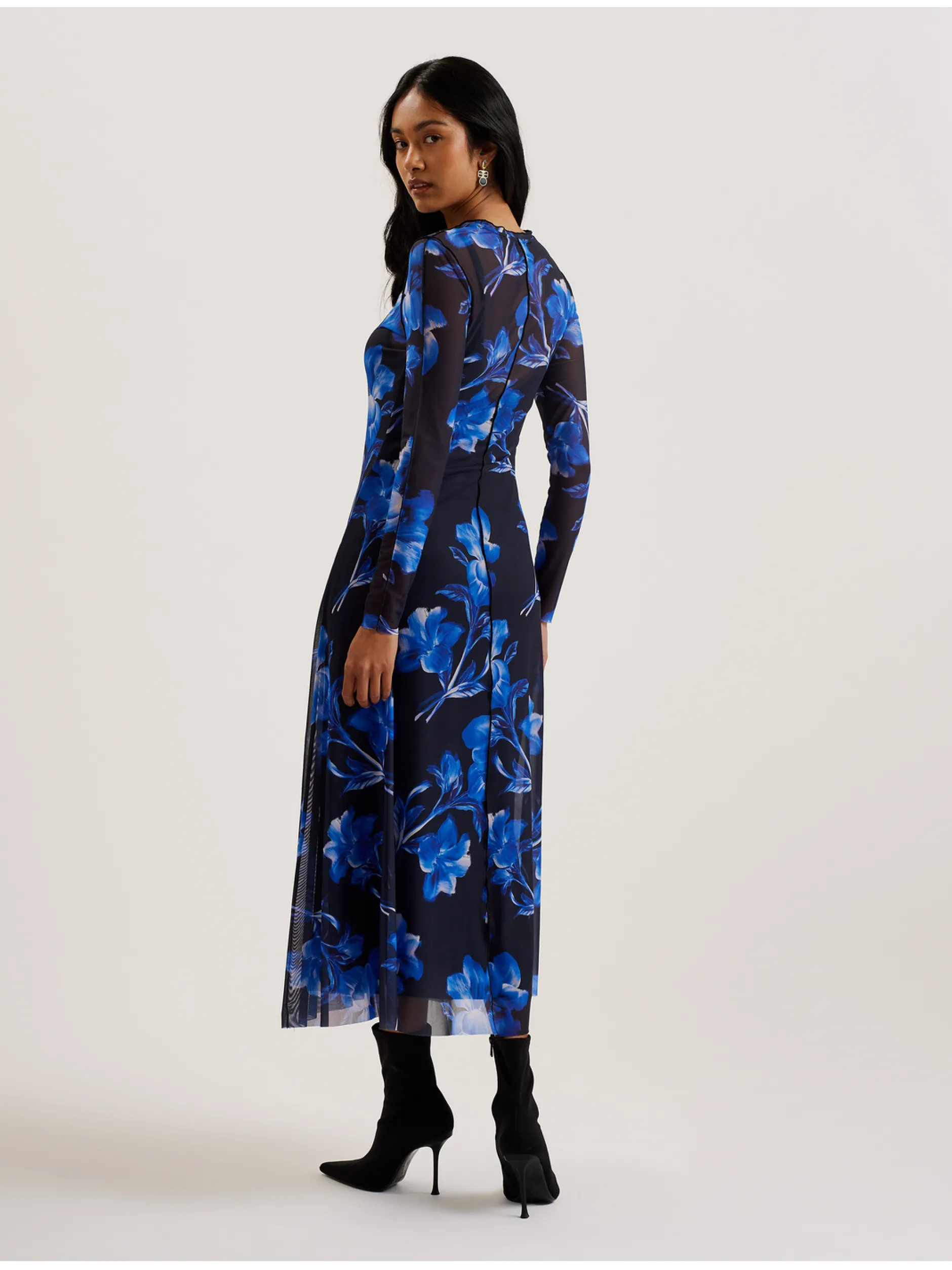 Mesh Long Sleeve Printed Dress