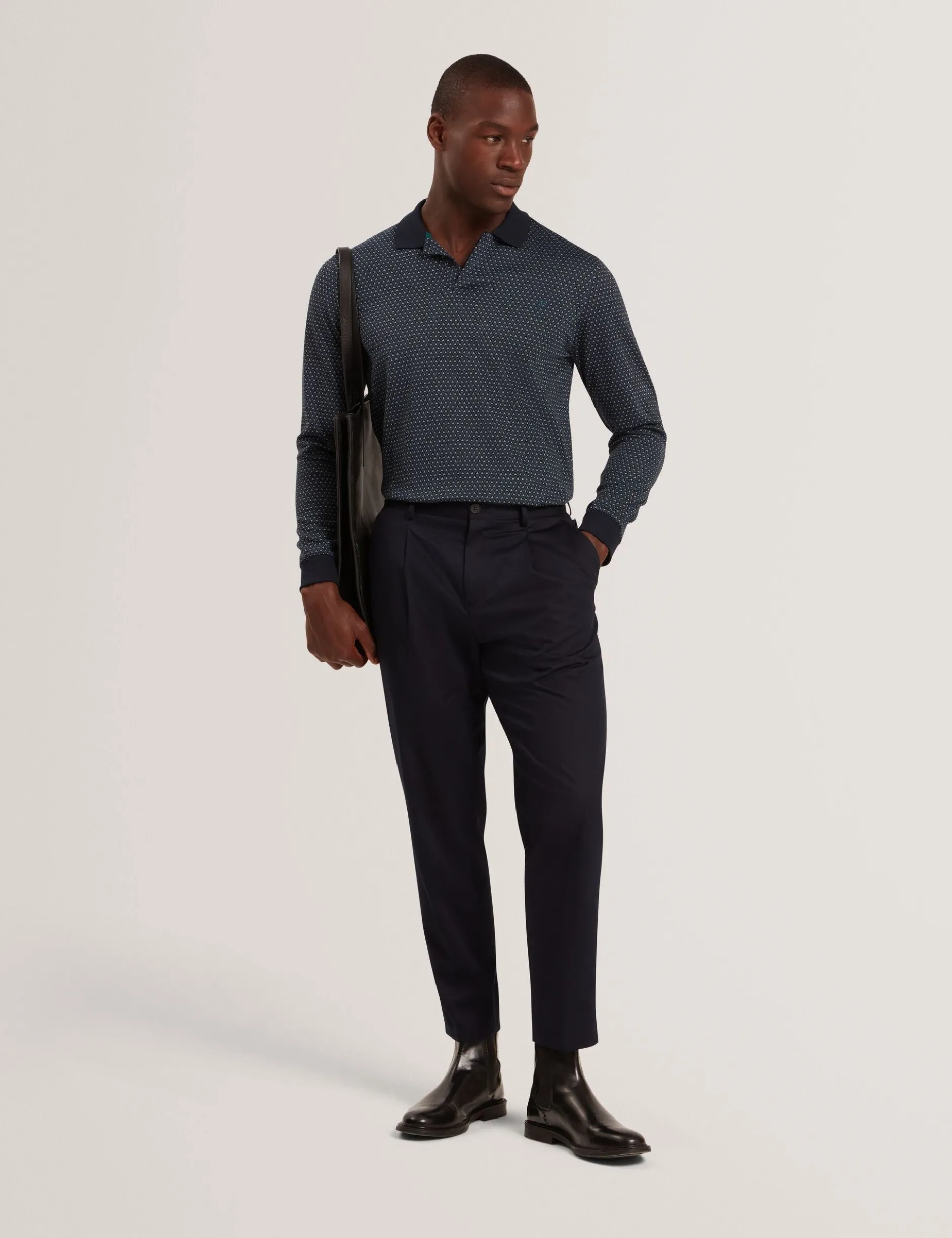 Micro Geo Jacquard Long Sleeve Polo