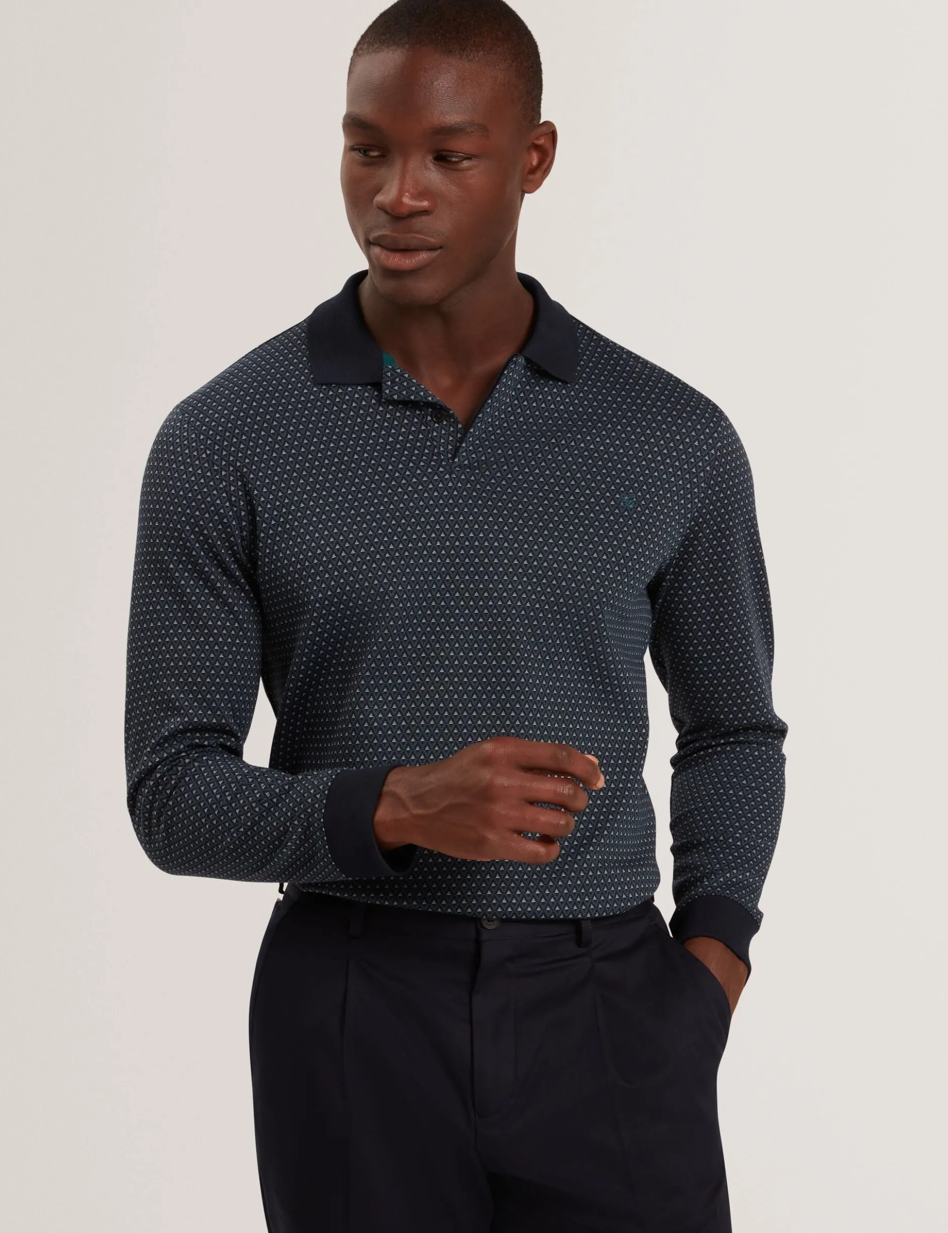 Micro Geo Jacquard Long Sleeve Polo