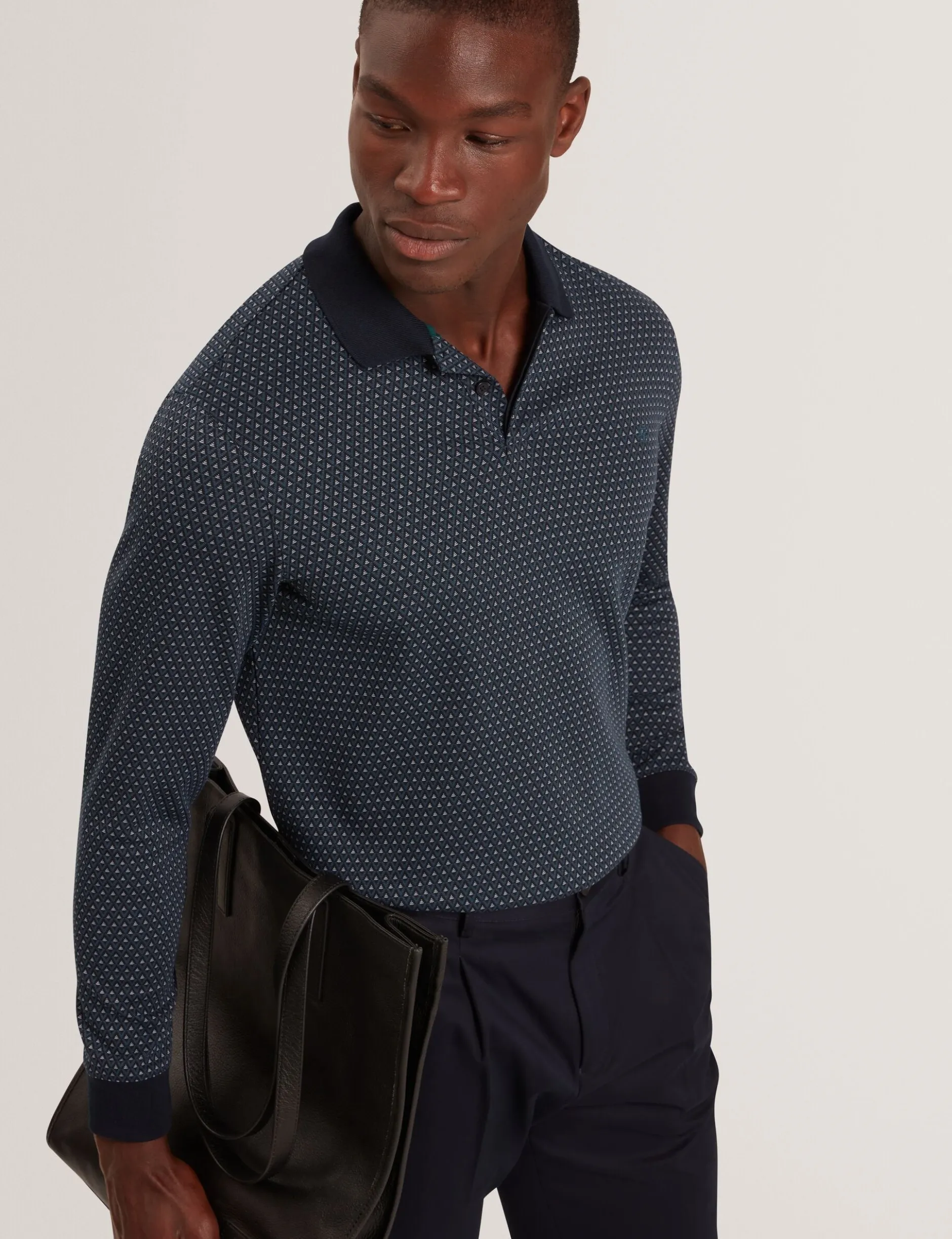 Micro Geo Jacquard Long Sleeve Polo