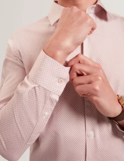 Micro Geo Print Long Sleeve Slim Shirt
