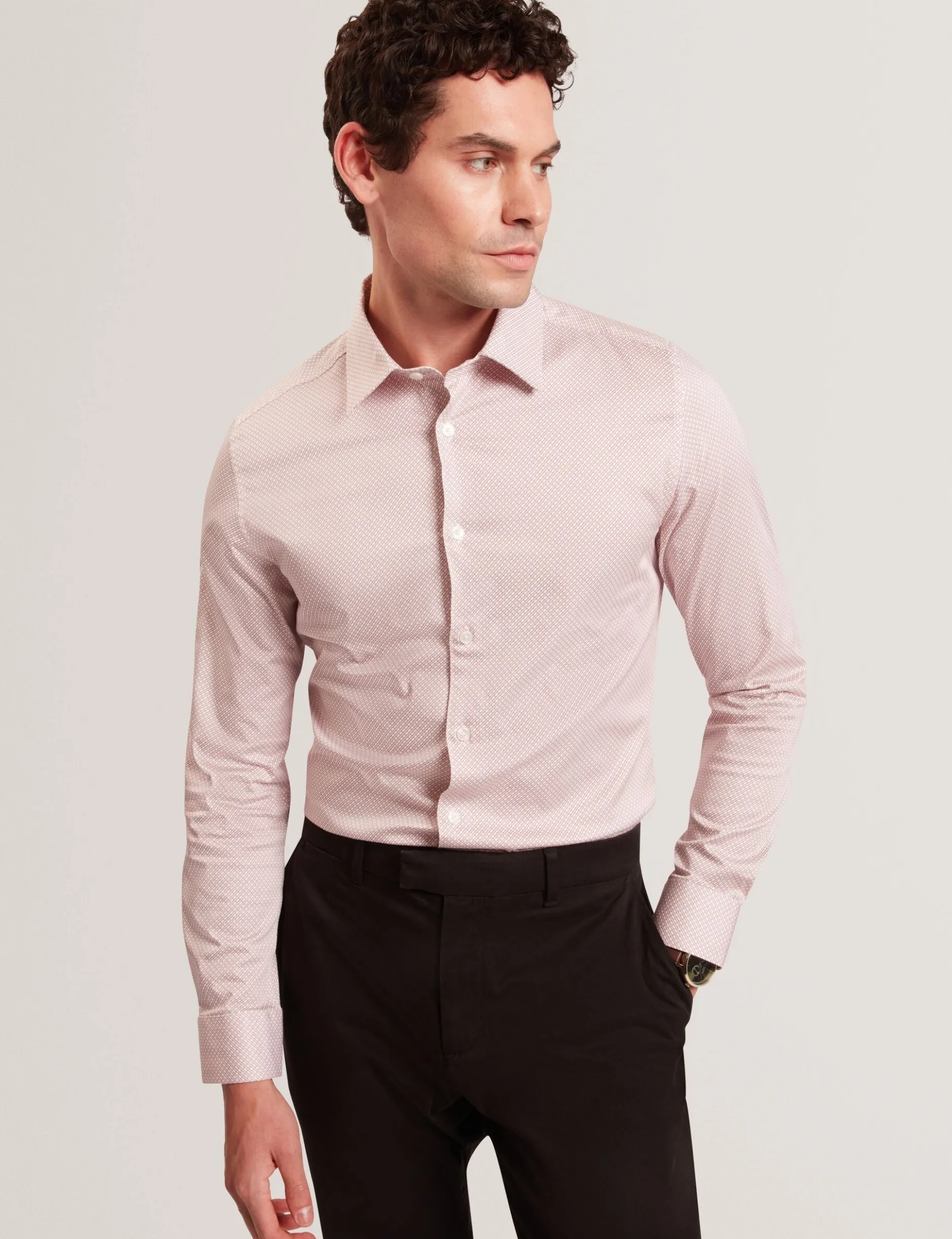 Micro Geo Print Long Sleeve Slim Shirt