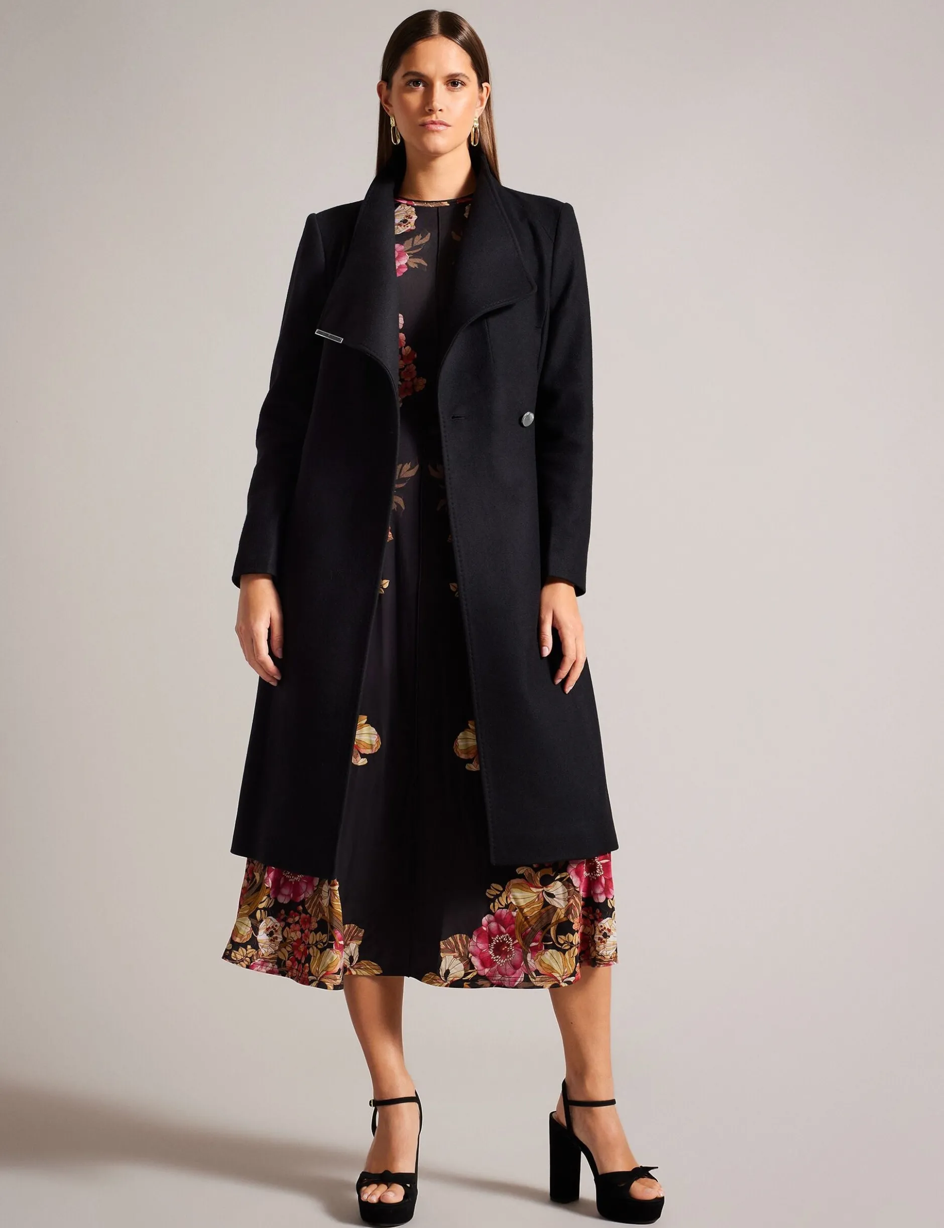Midi Length Belted Wool Wrap Coat
