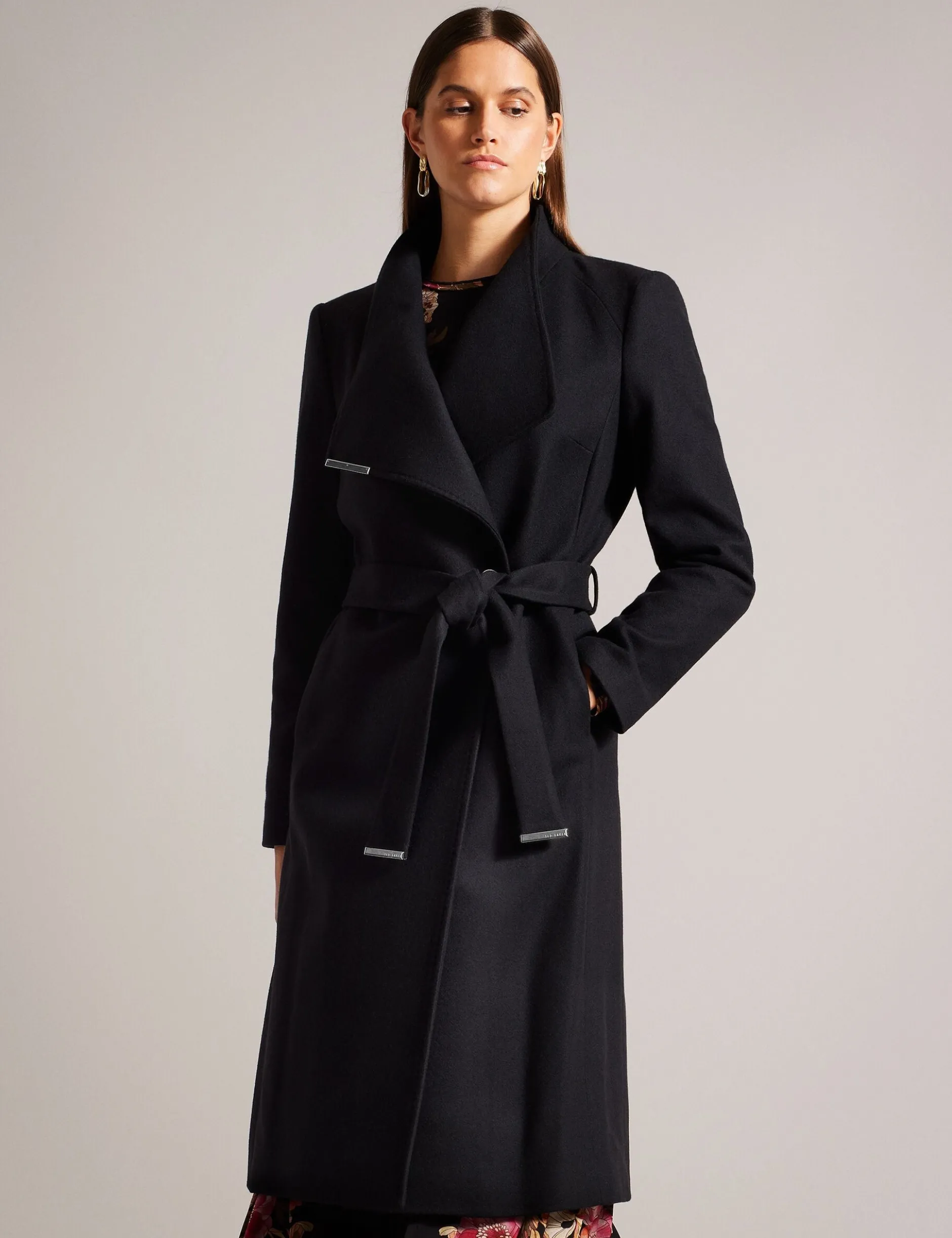 Midi Length Belted Wool Wrap Coat