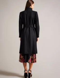 Midi Length Belted Wool Wrap Coat