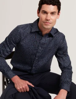 Mini Leaf Print Long Sleeve Cotton Shirt