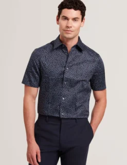 Mini Leaf Print Short Sleeve Cotton Shirt