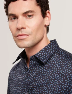 Mini Leaf Print Short Sleeve Cotton Shirt