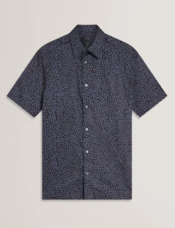 Mini Leaf Print Short Sleeve Cotton Shirt
