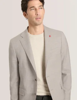 Mixed Plaid Wool Tailored Blazer