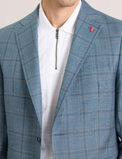 Mixed Plaid Wool Tailored Blazer