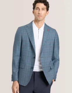 Mixed Plaid Wool Tailored Blazer