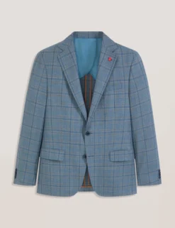 Mixed Plaid Wool Tailored Blazer