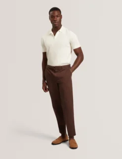 Mixed Texture Cotton Linen Knit Polo
