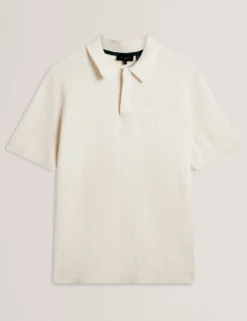 Mixed Texture Cotton Linen Knit Polo