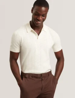 Mixed Texture Cotton Linen Knit Polo