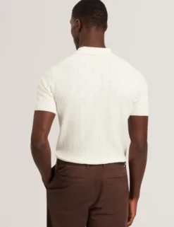 Mixed Texture Cotton Linen Knit Polo