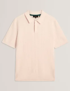 Mixed Texture Cotton Linen Knit Polo