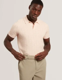 Mixed Texture Cotton Linen Knit Polo