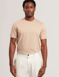 Mixed Texture Stripe Cotton T-Shirt