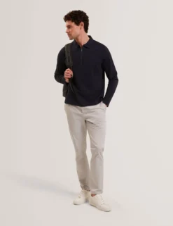Mixed Texture Zip Neck Long Sleeve Polo