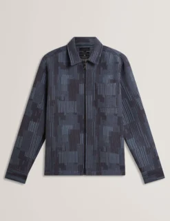 Mixed Weave Stripe Zip-Through Overshirt
