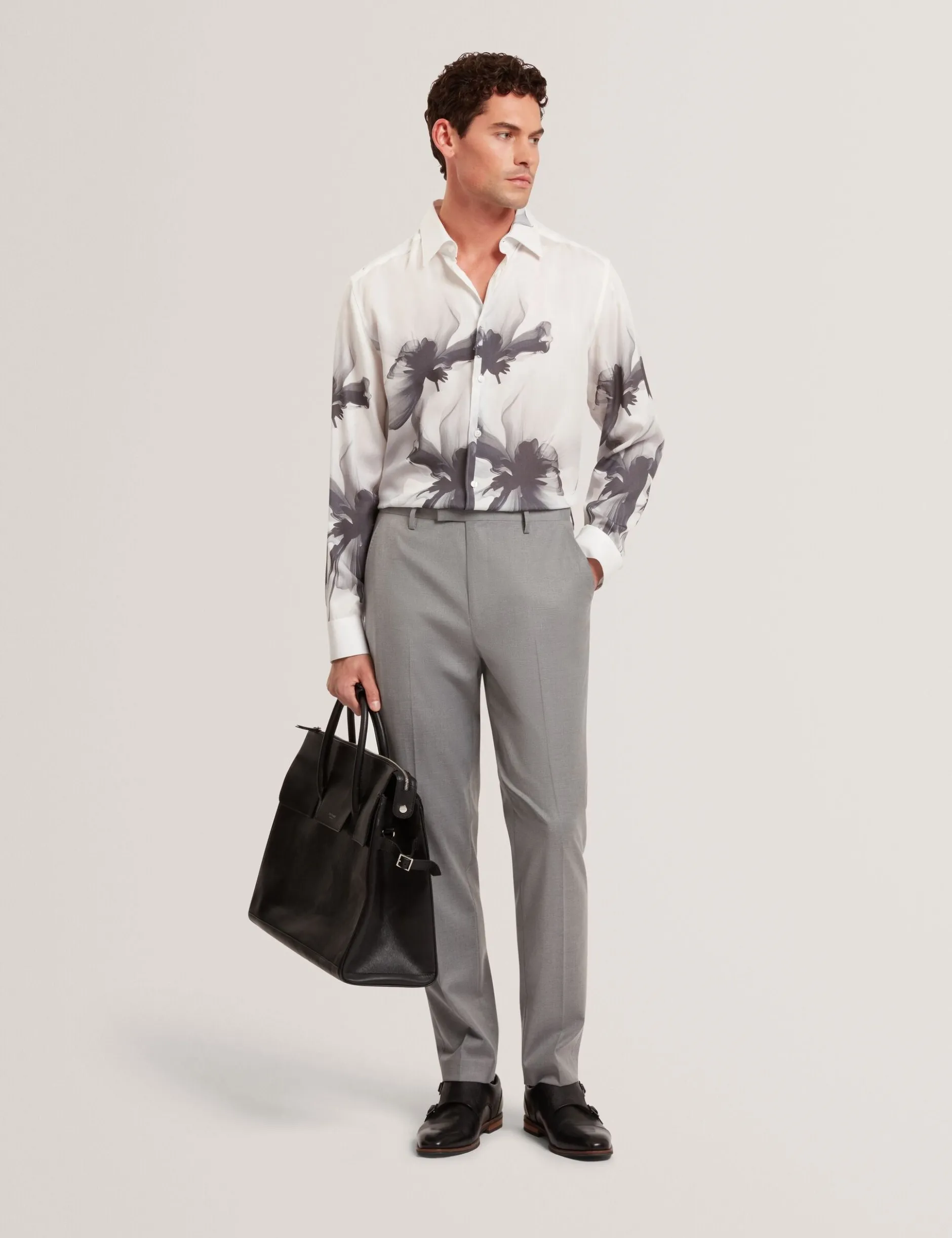 Monochrome Floral Long Sleeve Shirt