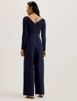 Off Shoulder Belted Wide Leg Jumpsuit