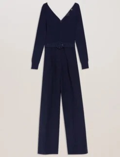Off Shoulder Belted Wide Leg Jumpsuit