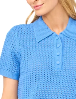 Open Knit Short Sleeve Polo Shirt