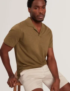 Open Neck Cotton Linen Polo Shirt