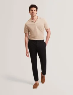 Open Neck Cotton Linen Polo Shirt