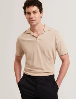 Open Neck Cotton Linen Polo Shirt