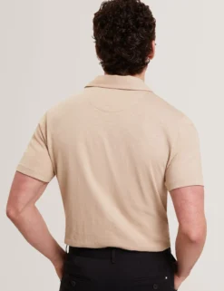 Open Neck Cotton Linen Polo Shirt