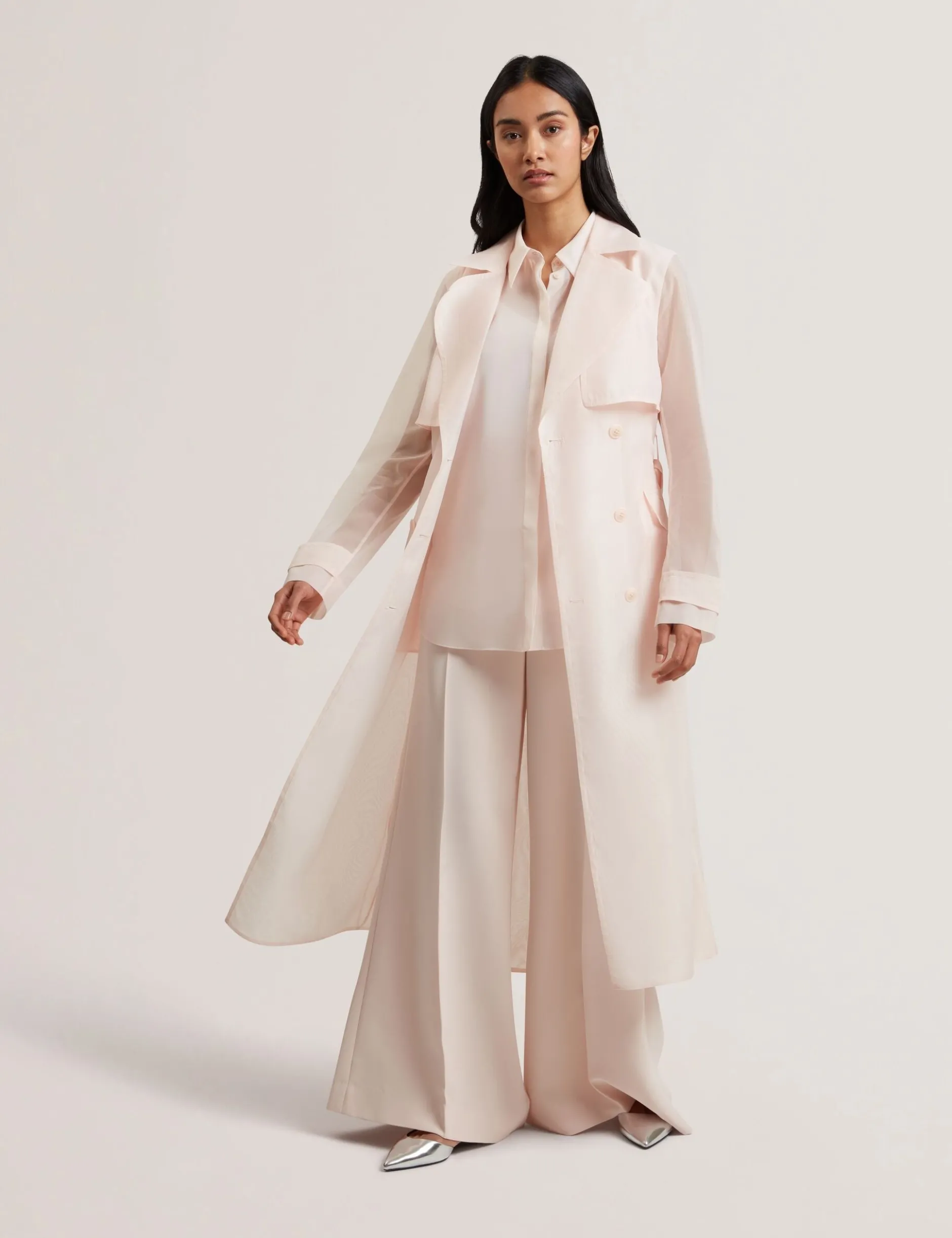Organza Trench Coat with Storm Flaps