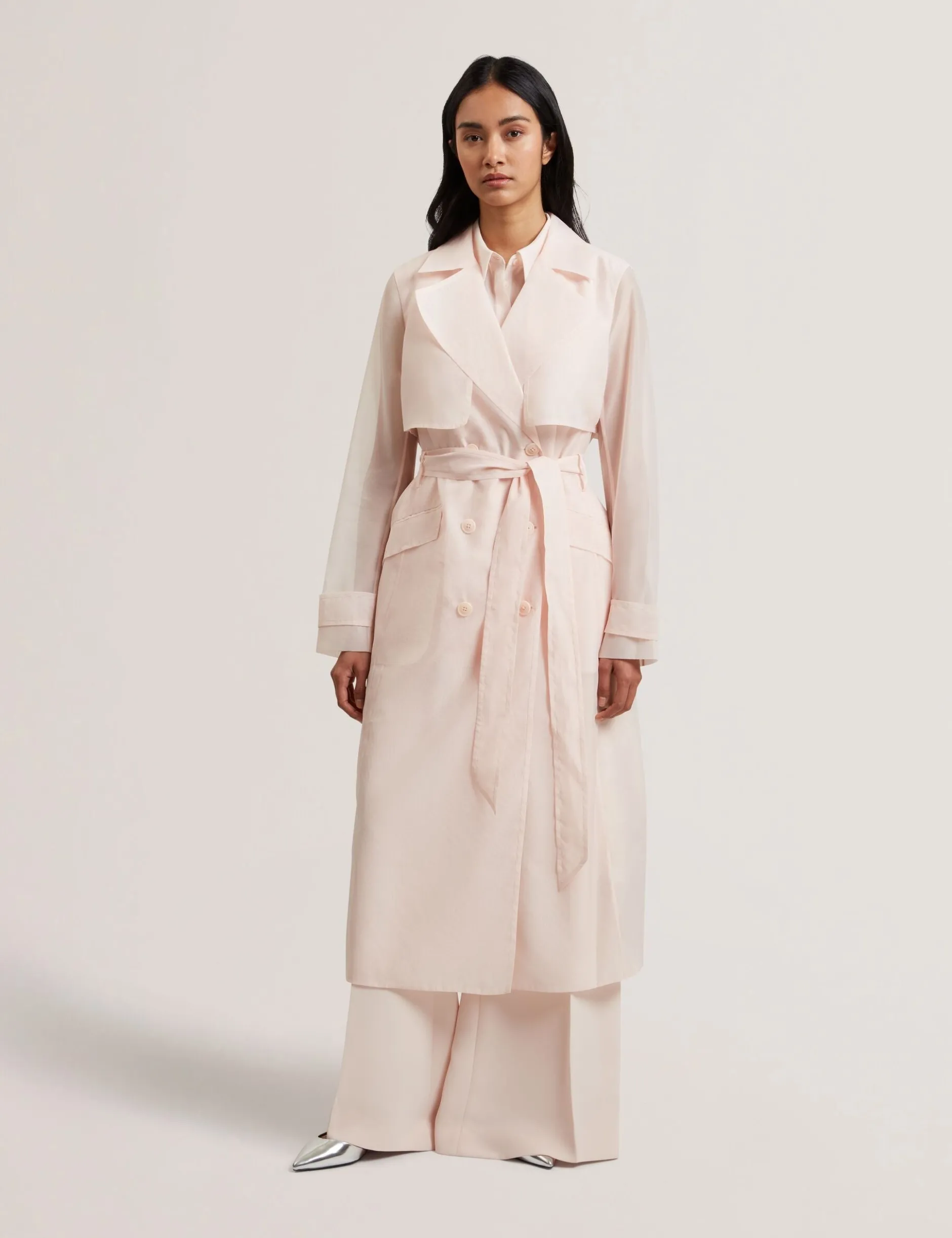 Organza Trench Coat with Storm Flaps