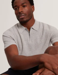 Ottoman Ribbed Knit Zip Neck Polo