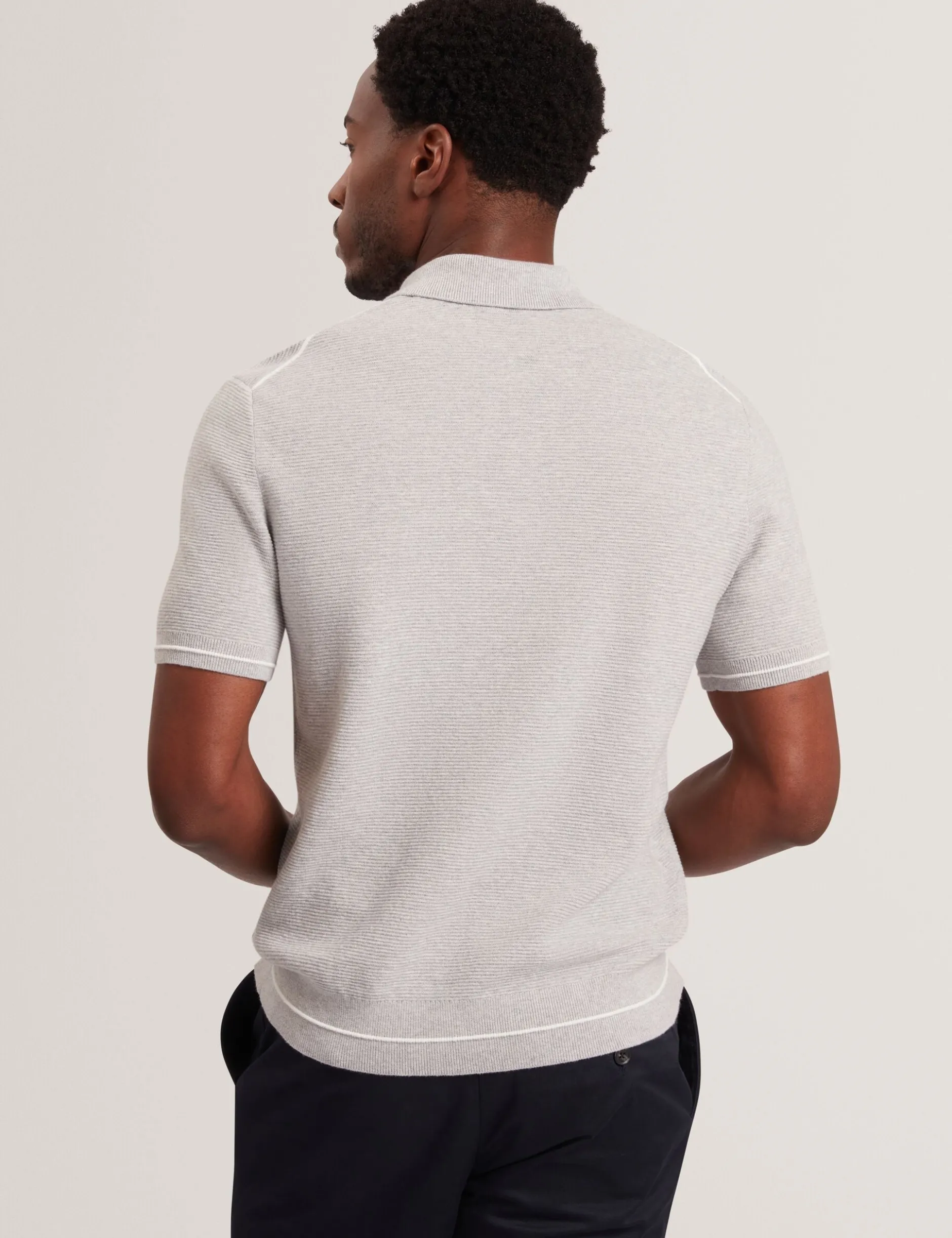 Ottoman Ribbed Knit Zip Neck Polo