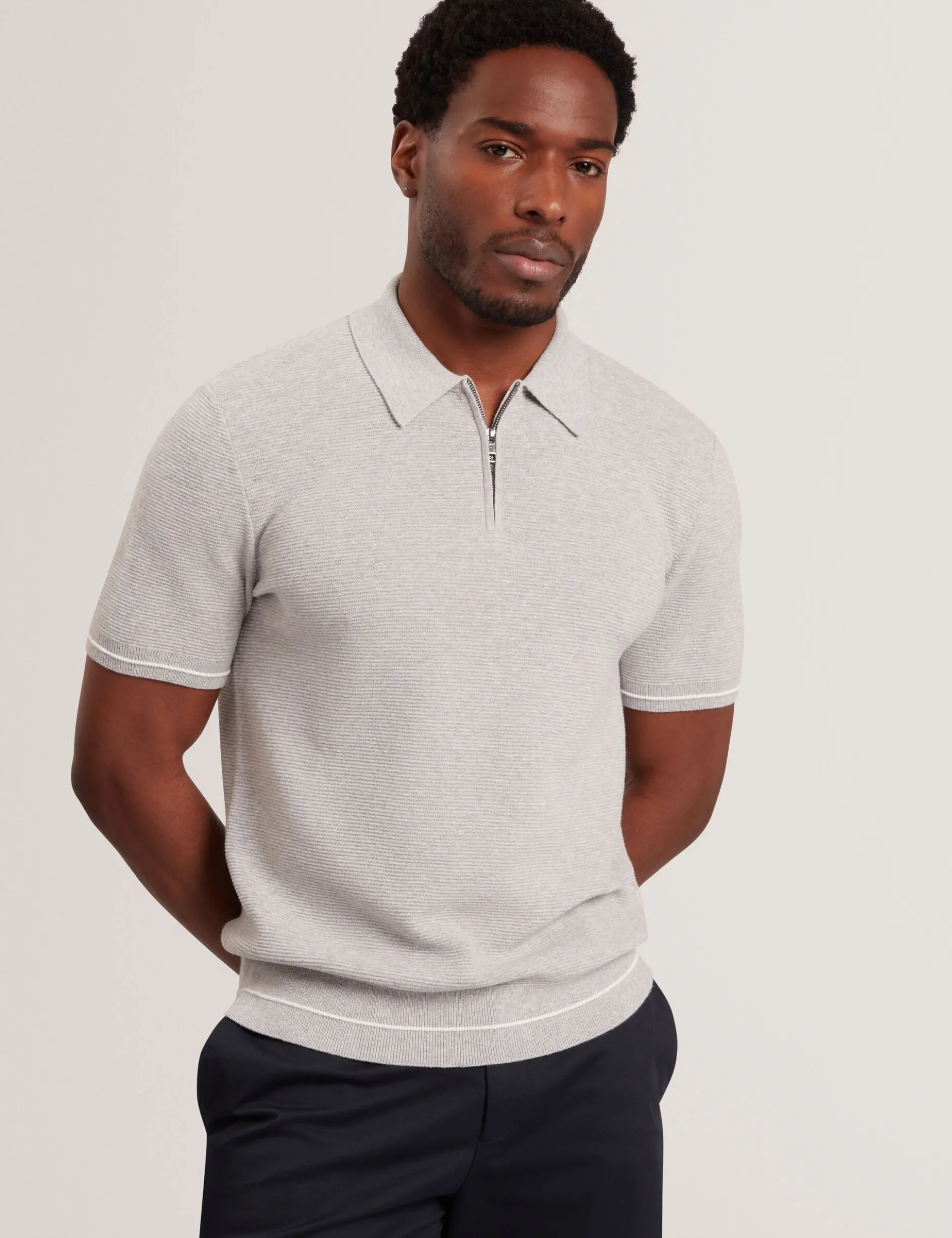 Ottoman Ribbed Knit Zip Neck Polo